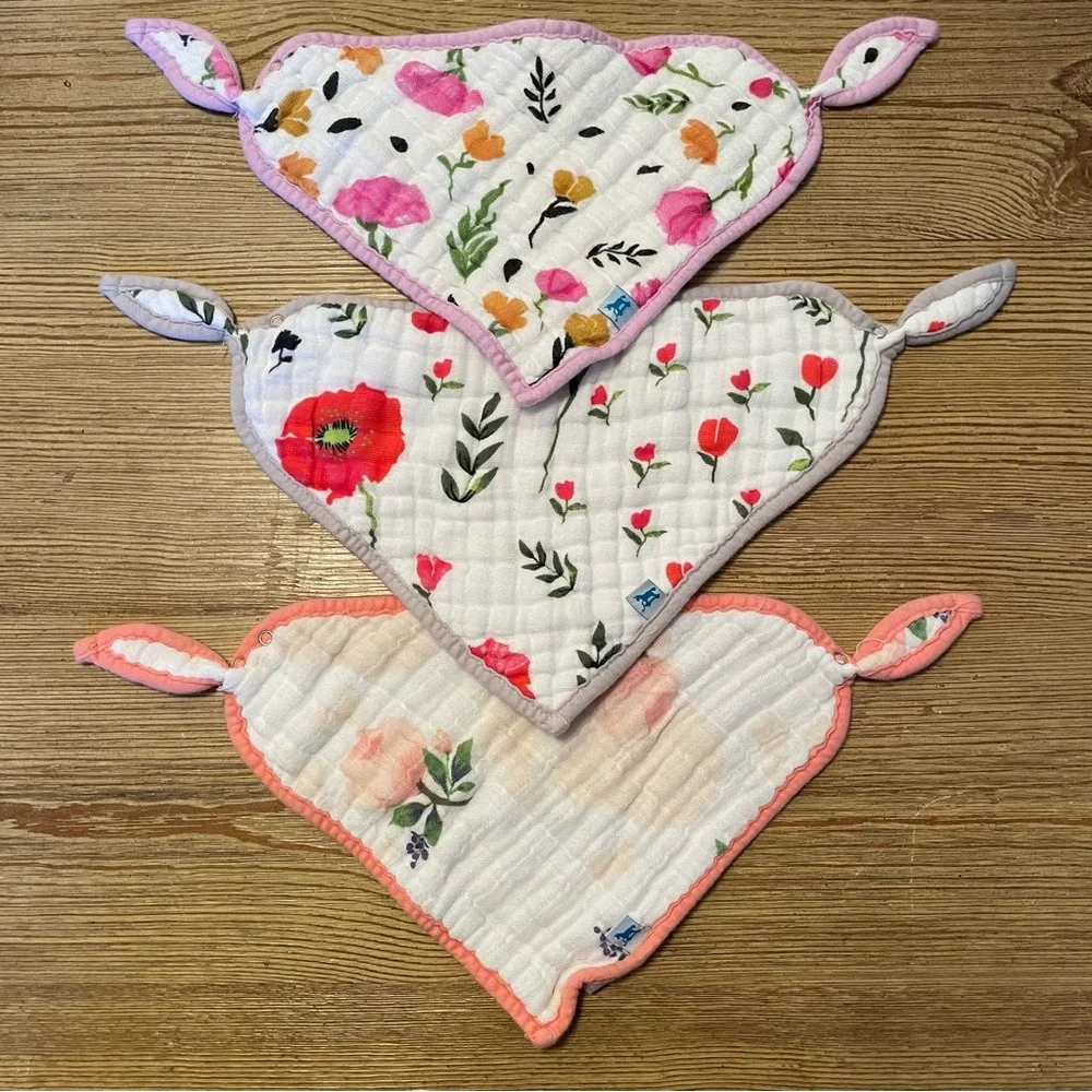 Little unicorn floral drool bib bundle of 3 baby girl